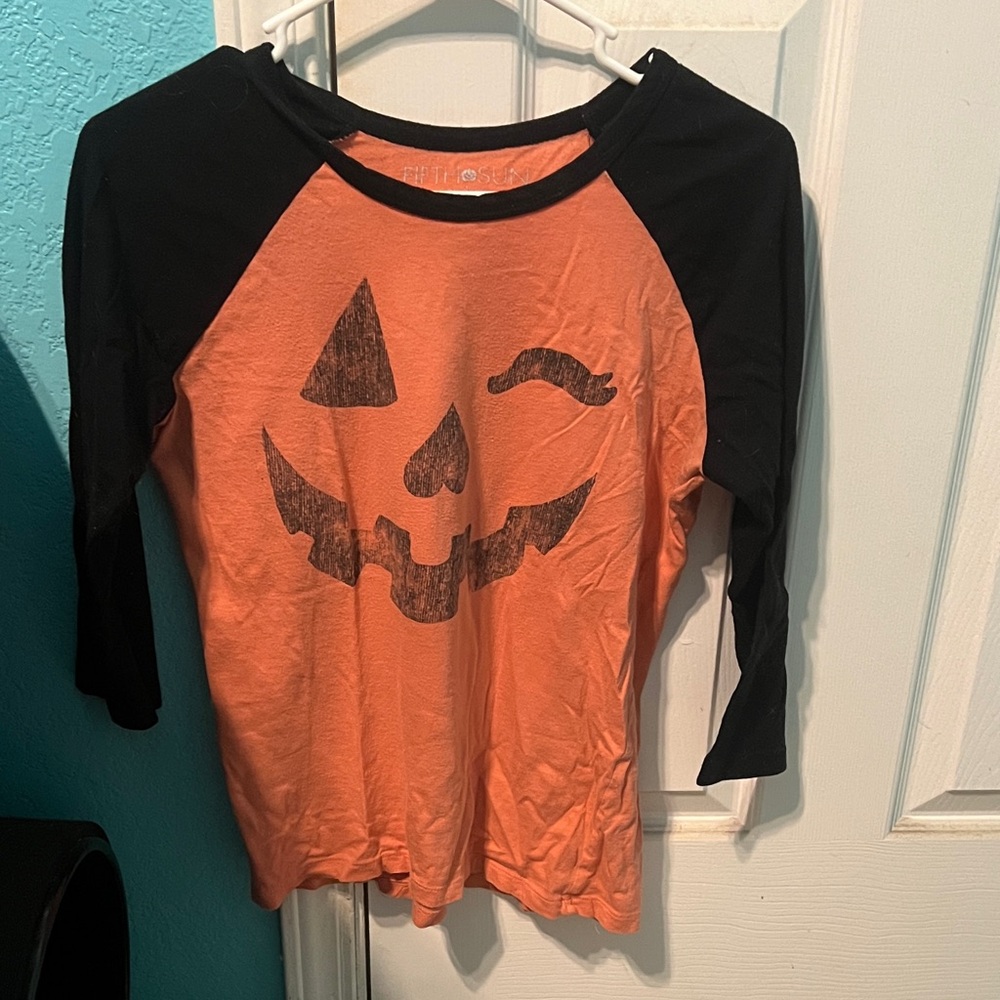 Halloween Pumpkin Raglan Baseball Tee Shirt 3/4 Sleeves